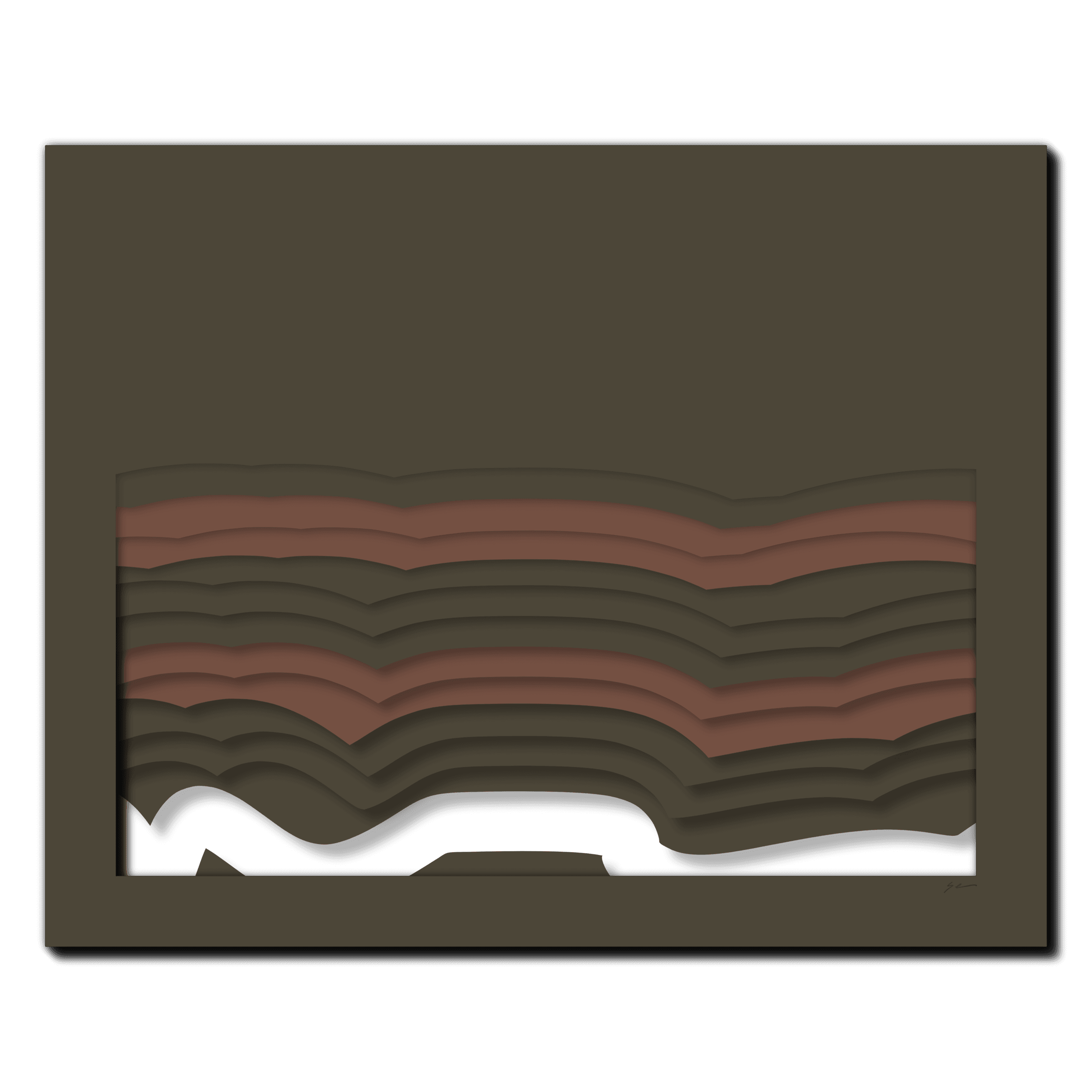 Earth Tones Sequence, laser-cut layered paper wall sculpture by Shawn Kemp, 20x16 in