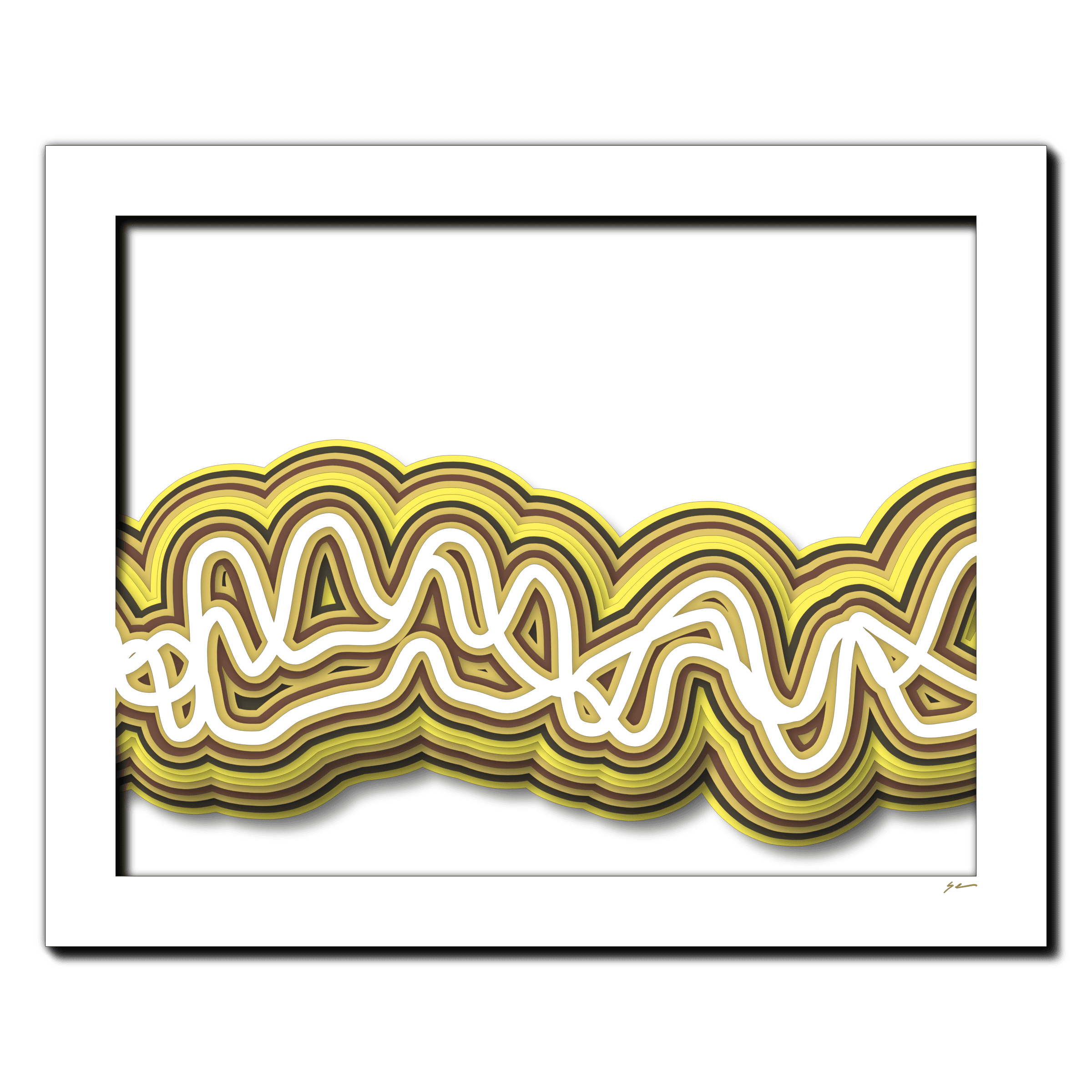 Buttery Wavescape, laser-cut layered paper wall sculpture by Shawn Kemp, 20x16 in
