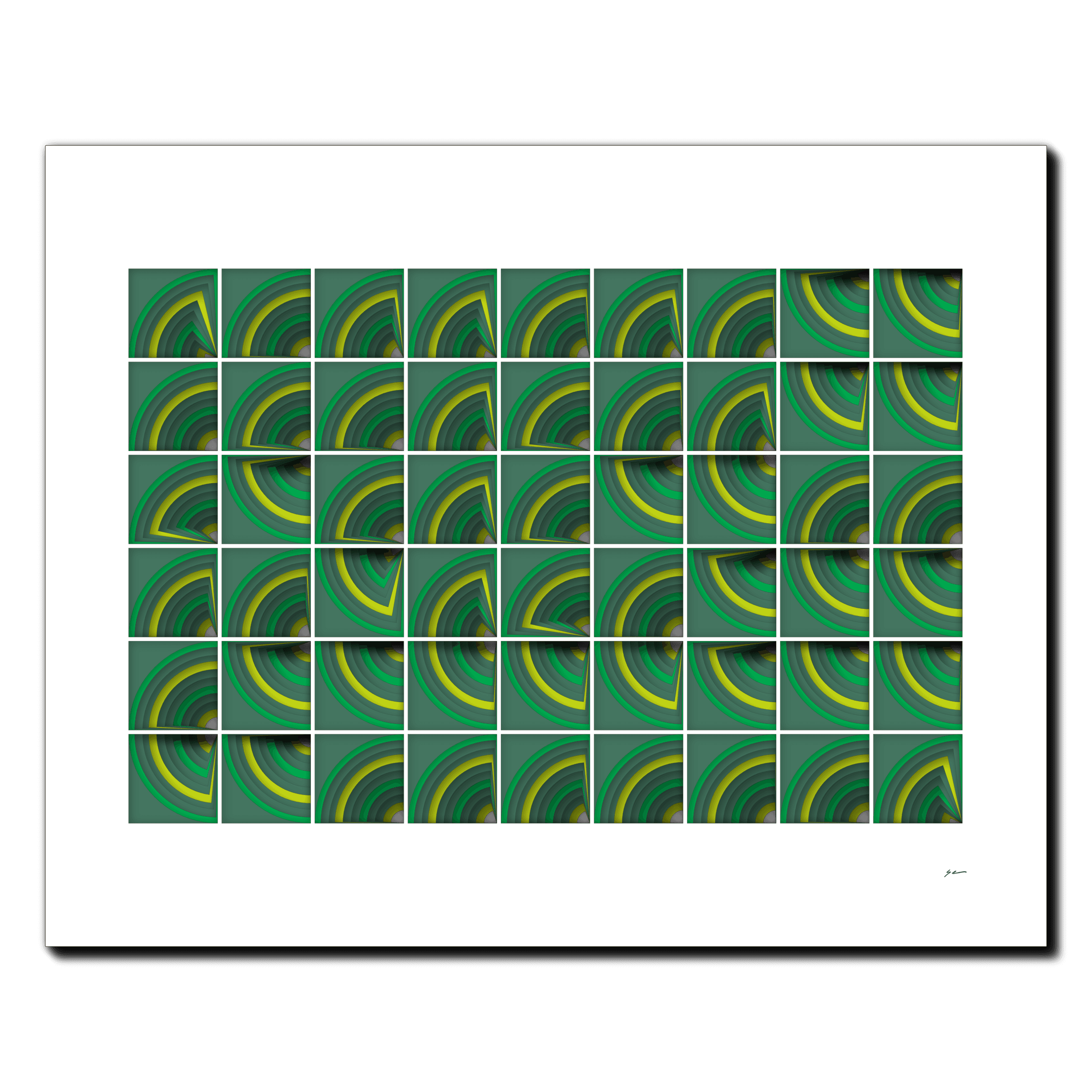Emerald Waveform Mosaic, laser-cut layered paper wall sculpture by Shawn Kemp, 30x24 in