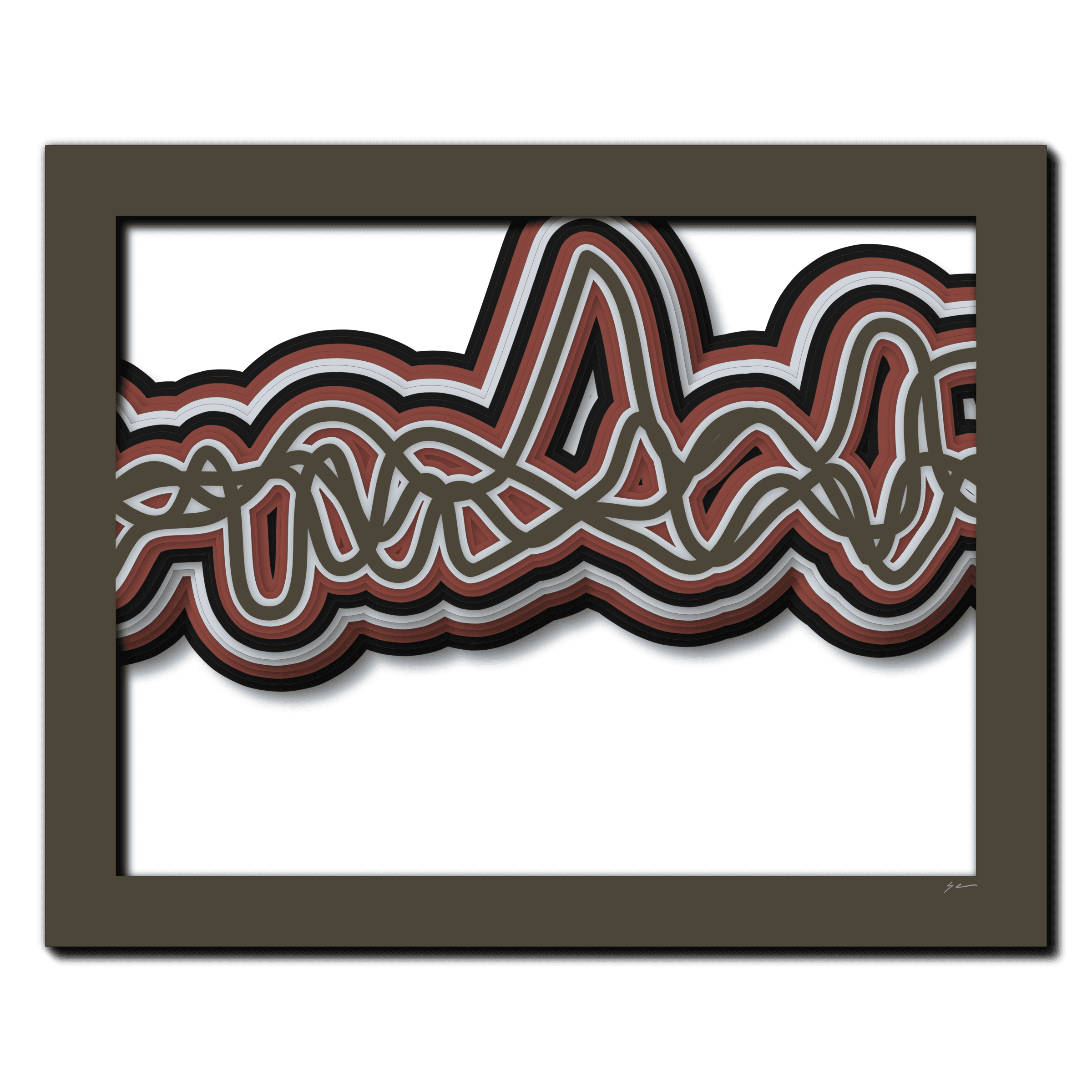 Mocha Ribbons, laser-cut layered paper wall sculpture by Shawn Kemp, 20x16 in