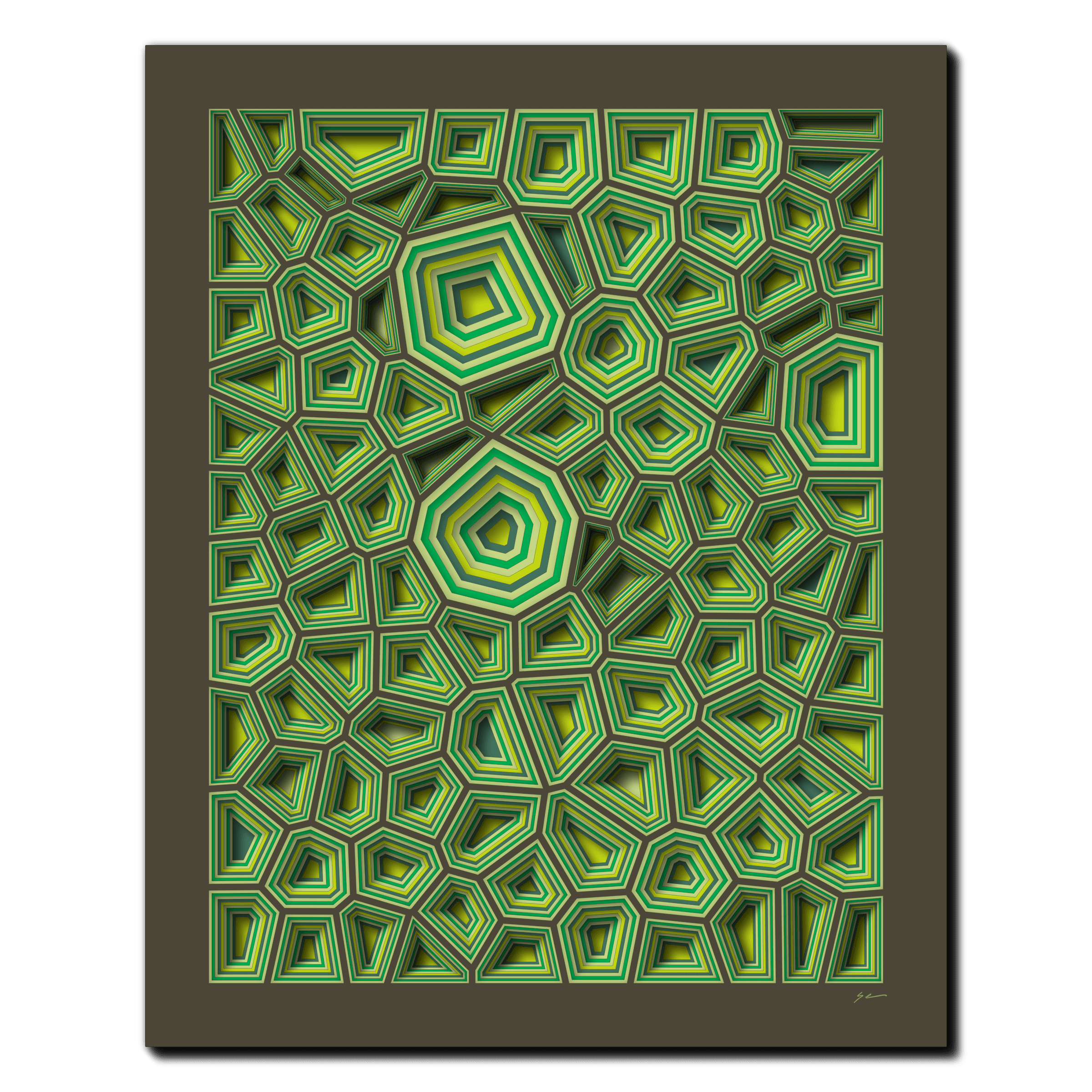 Emerald Tessellation Mosaic, laser-cut layered paper wall sculpture by Shawn Kemp, 16x20 in