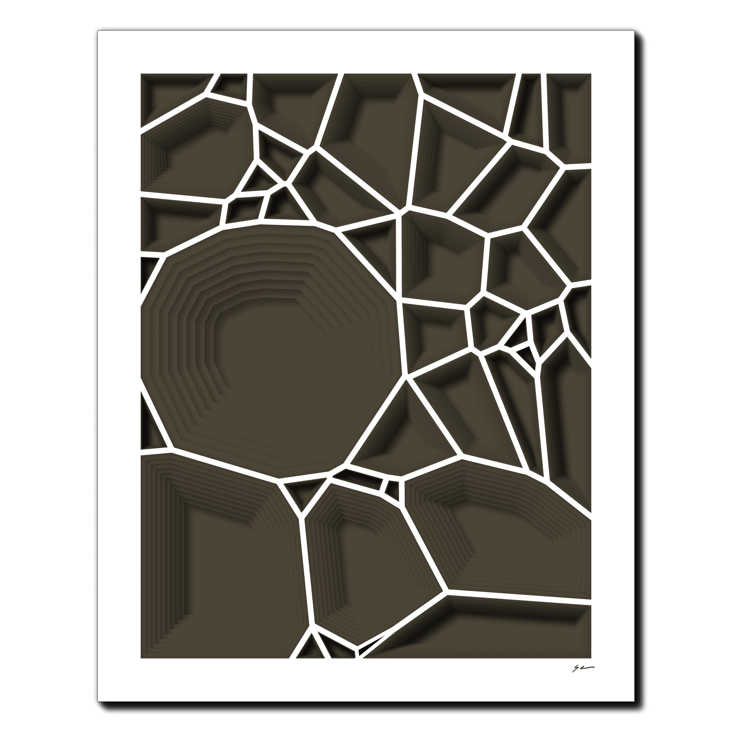 Mocha Fracture, laser-cut layered paper wall sculpture by Shawn Kemp, 16x20 in