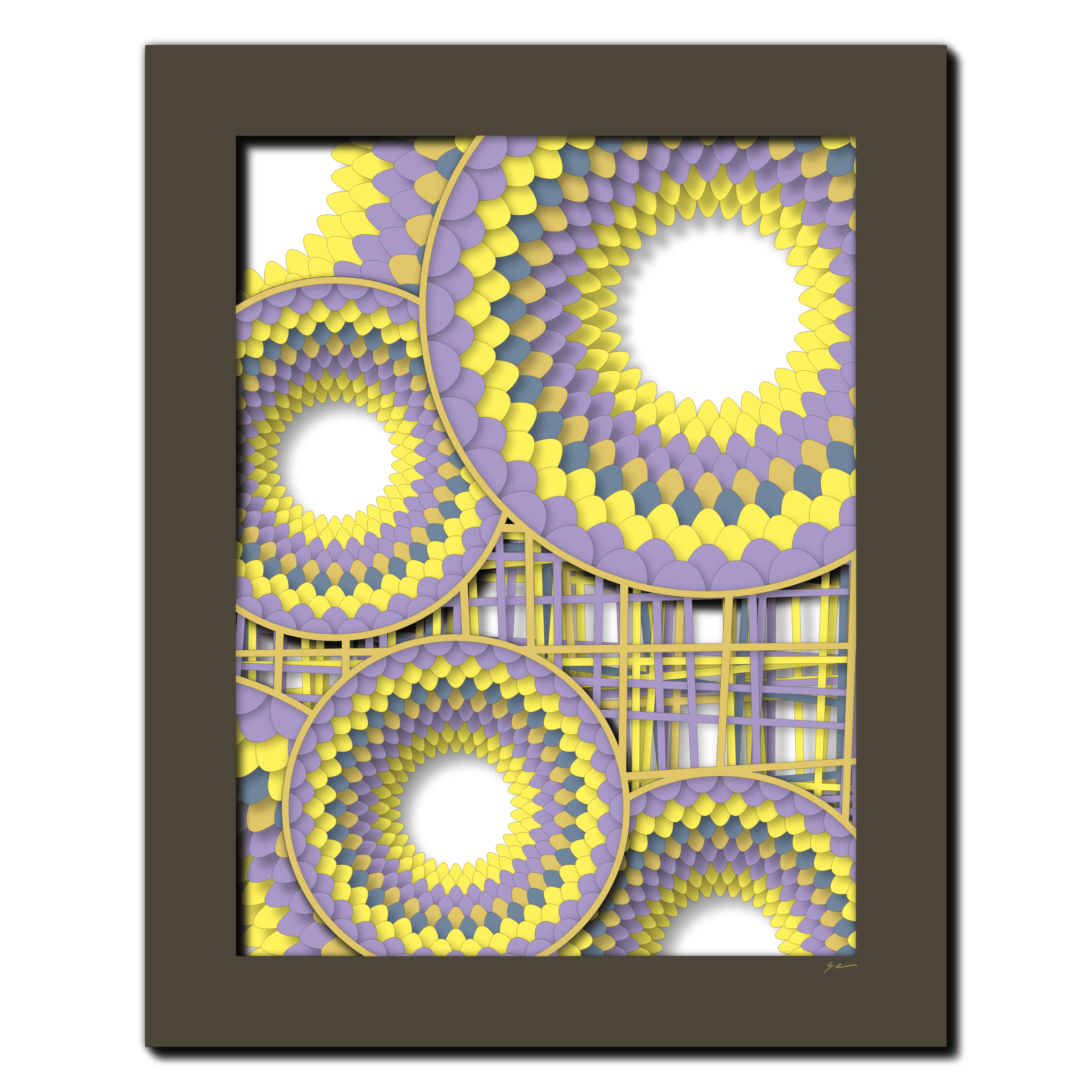 Radiant Dahlia Spirals, laser-cut layered paper wall sculpture by Shawn Kemp, 16x20 in