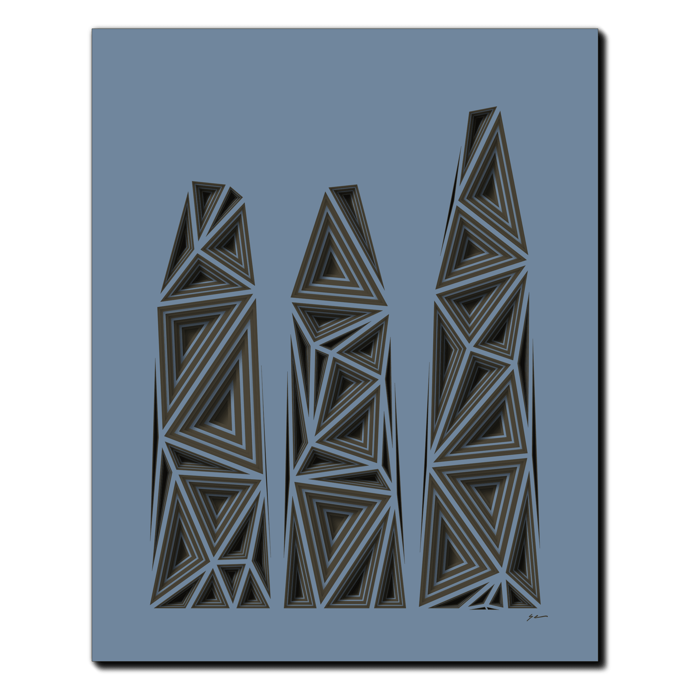 Triangular Peaks, laser-cut layered paper wall sculpture by Shawn Kemp, 16x20 in