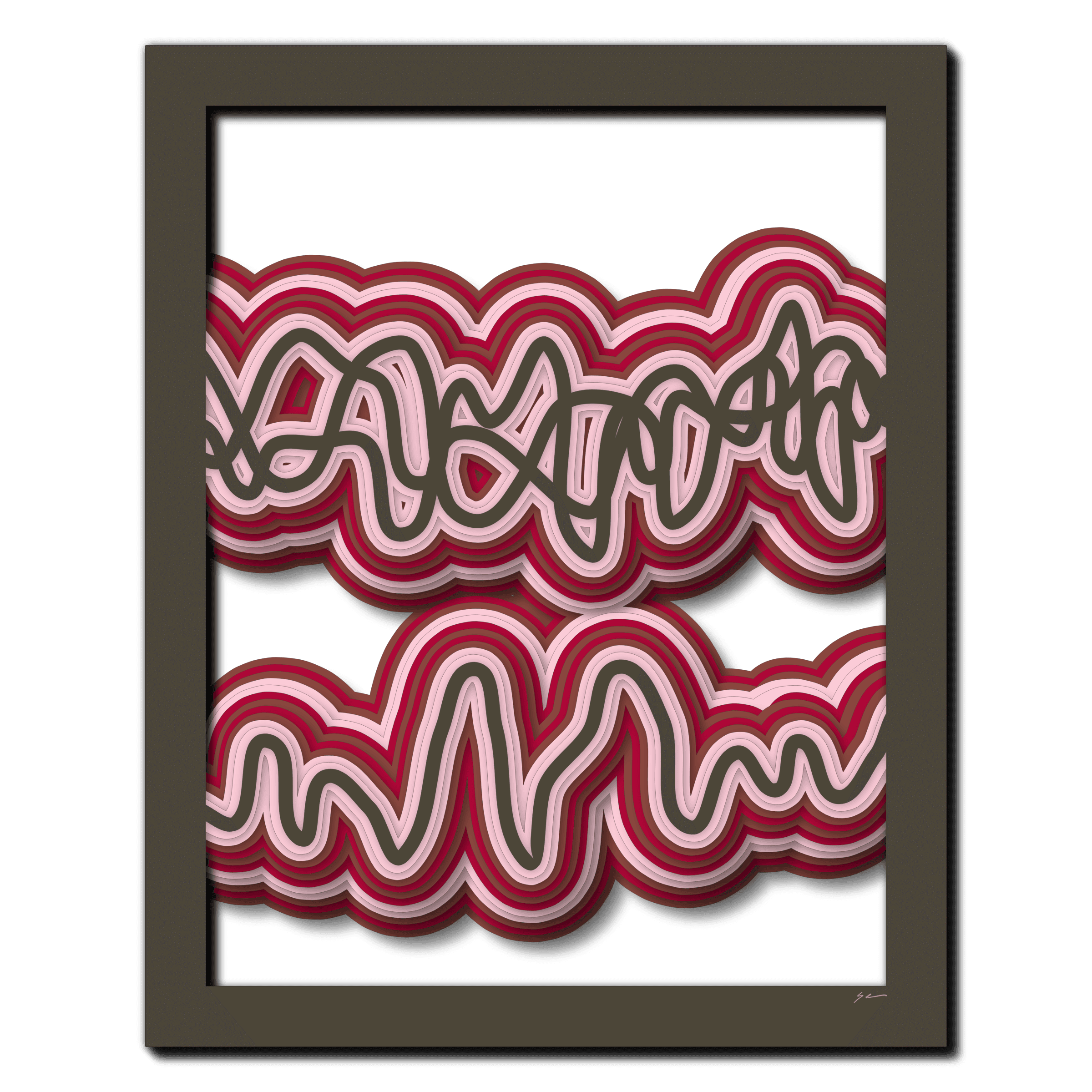 Crimson Wave Undulation, laser-cut layered paper wall sculpture by Shawn Kemp, 16x20 in
