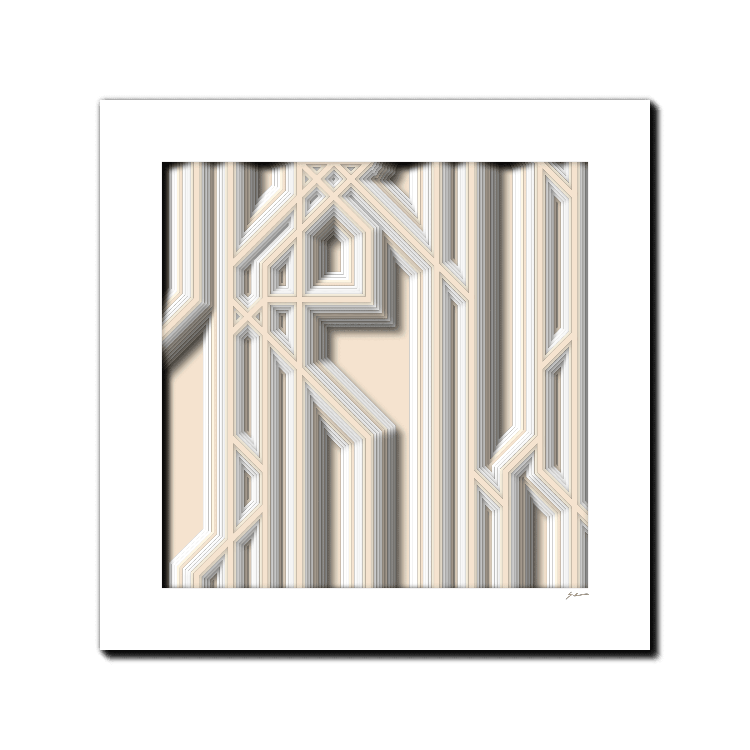 Ivory Veil Symphony, laser-cut layered paper wall sculpture by Shawn Kemp, 16x16 in