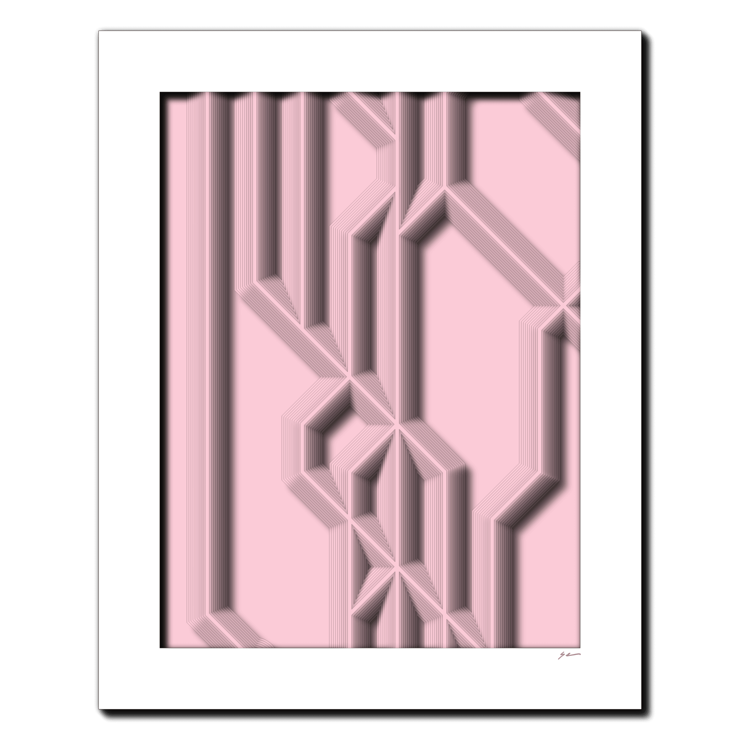 Blush Corridor, laser-cut layered paper wall sculpture by Shawn Kemp, 16x20 in