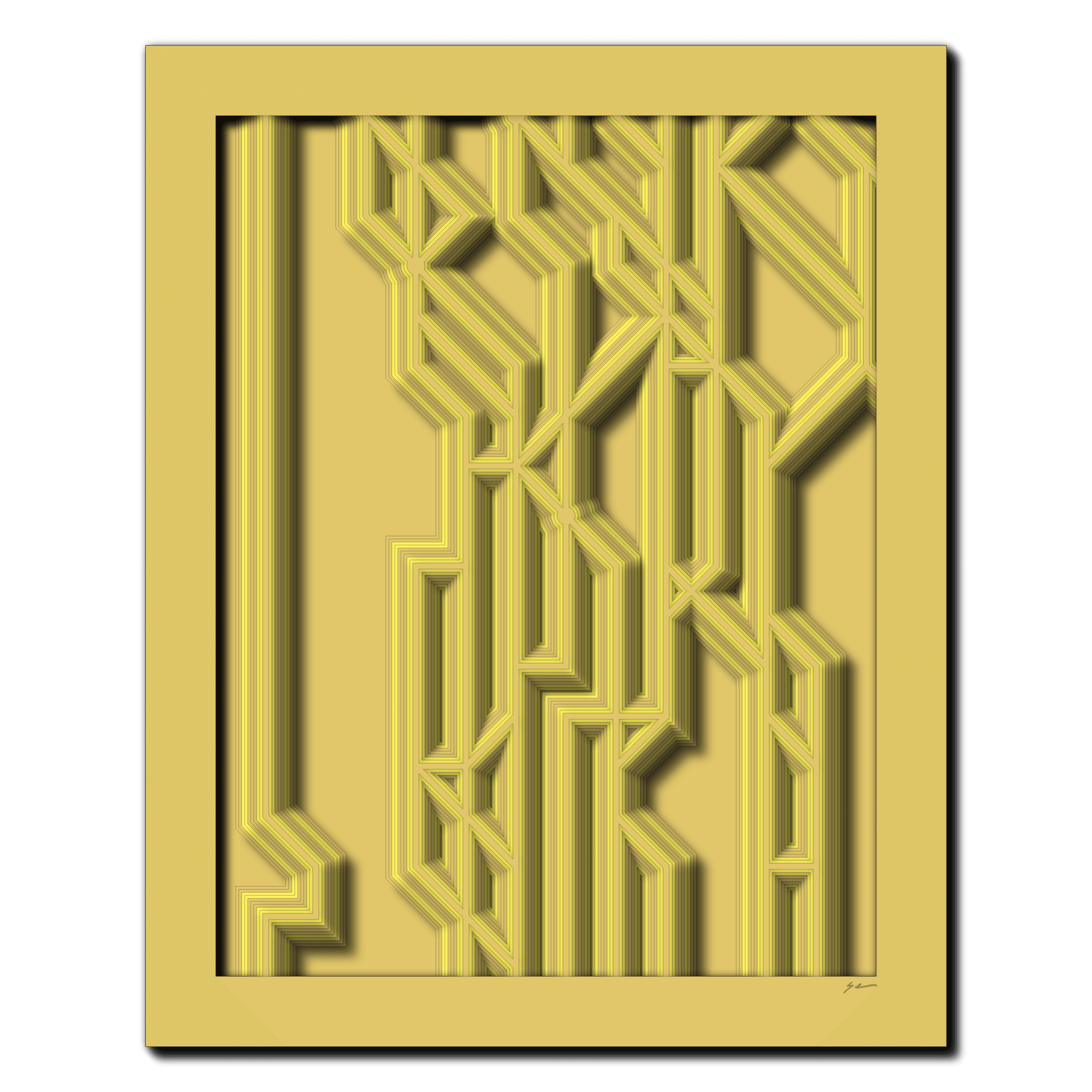Chamois Circuitry Array, laser-cut layered paper wall sculpture by Shawn Kemp, 16x20 in